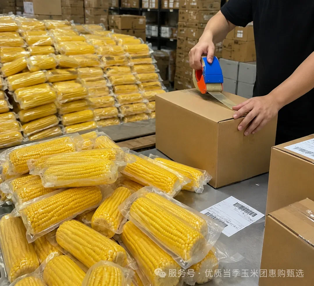 独立包装的玉米正在装箱发货